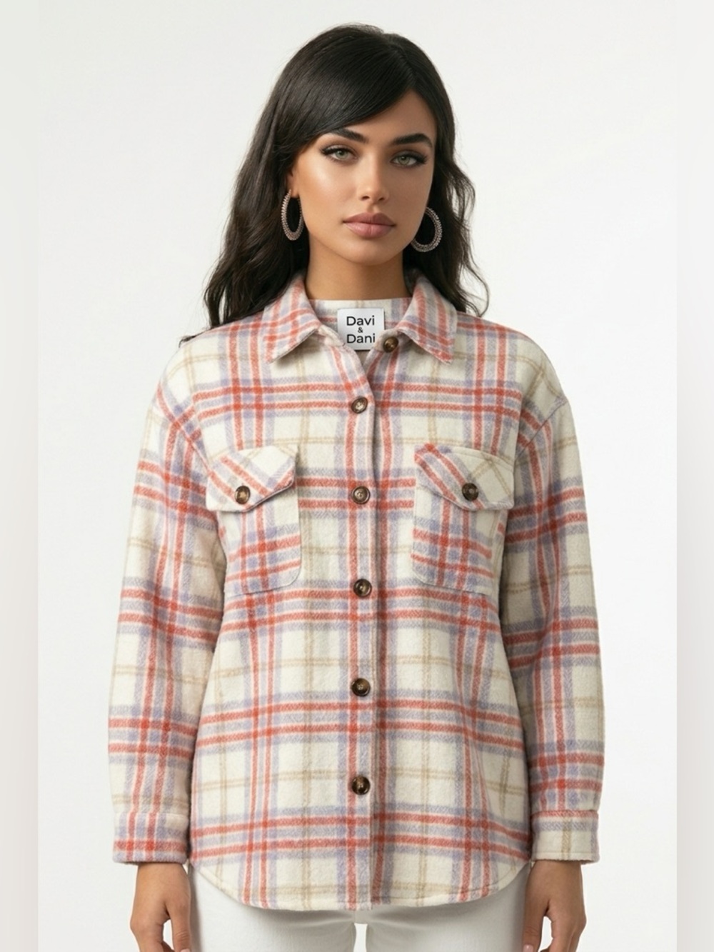 Plaid Shacket Multicolor Textured Fabric women’s large by Davi & Dani​